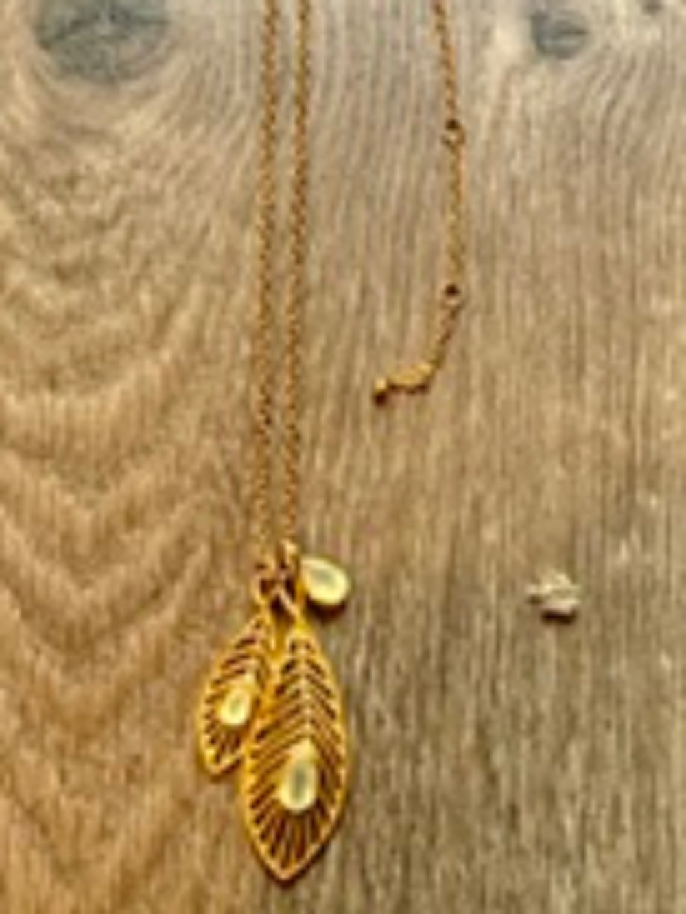 Satya Jewelry Gold Long Necklace with leaves and moonstones
